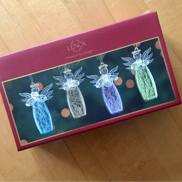 Set/4 Lenox Rare Crystal Angel Ornaments, Vintage, Multi Colored